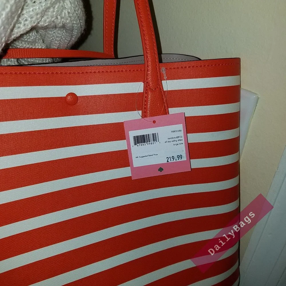 NWT KATE SPADE TAMARILLO MULTI ORANGE ALL DAY SAILING STRIPE MULTI LARGE BAG - Picture 9 of 9